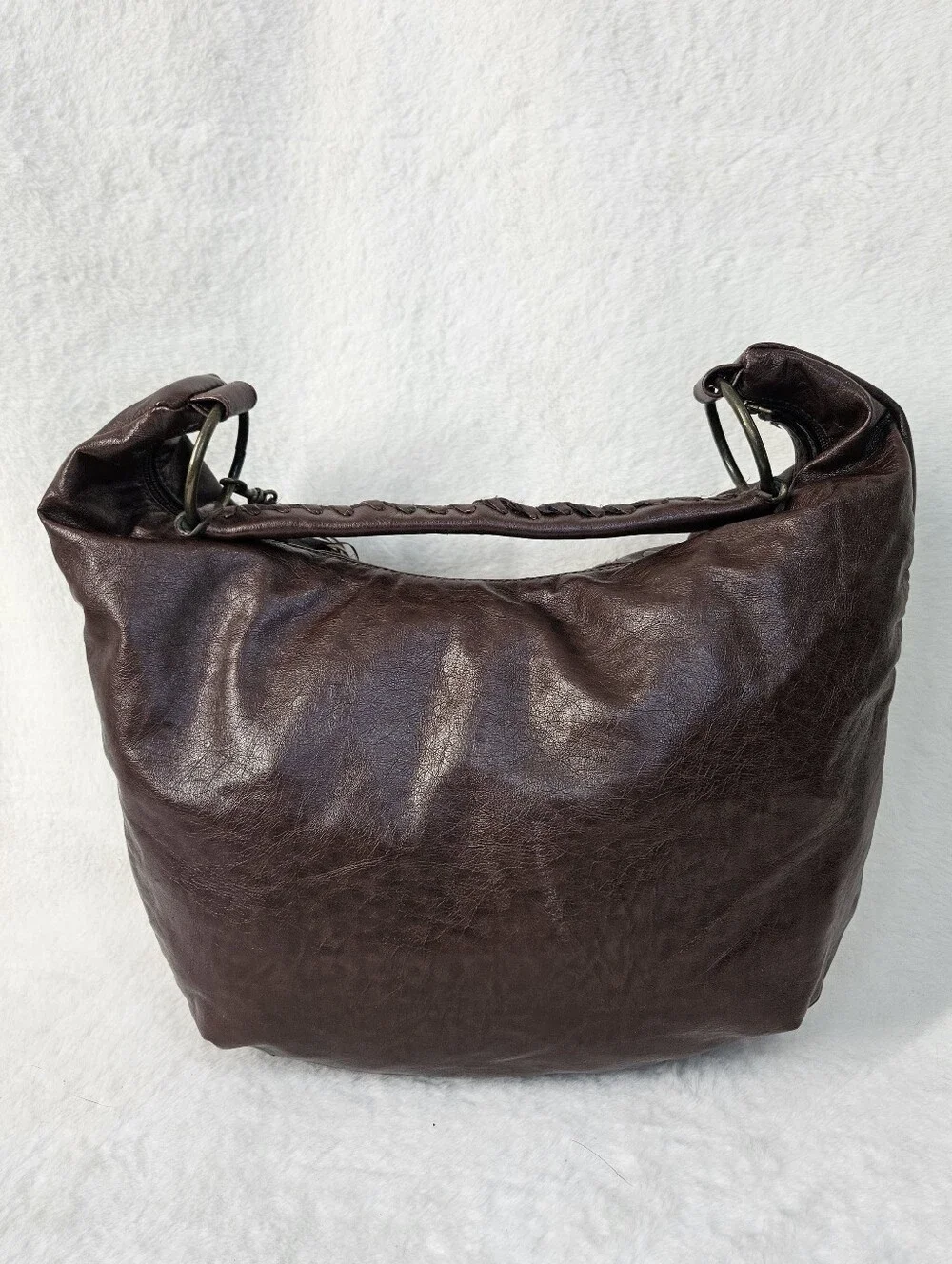 Y2K Style Studded Slouch Hobo Bag in Dark Brown